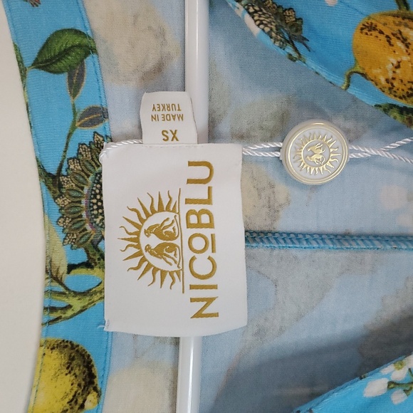 NicoBlu Flora Long Stretch Maxi Dress Size XS Turquoise Hummingbird Print NWOT - Picture 8 of 15